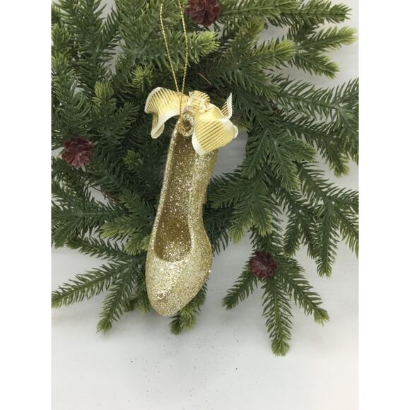 Stiletto Platform Shoes Christmas Tree Ornament- Gold Glittering High Heel -NEW - Picture 3 of 4